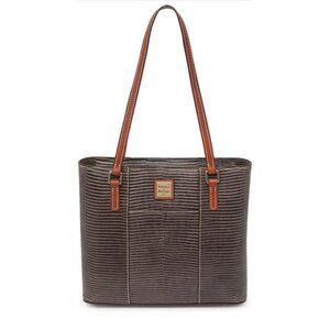 Dooney & Bourke Womens Gray Leather Embossed Dual Handle Shoulder Handbag New